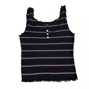 Iris Women's Sleeveless Striped Soft Casual Black Festival Tank Top SZ S #1046